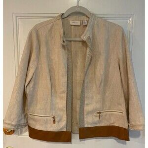 Chico's Open Front Linen Jacket Sparkle Trim Size Medium